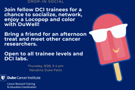 Same text as event description with a smiling pink popsicle on a field of blue